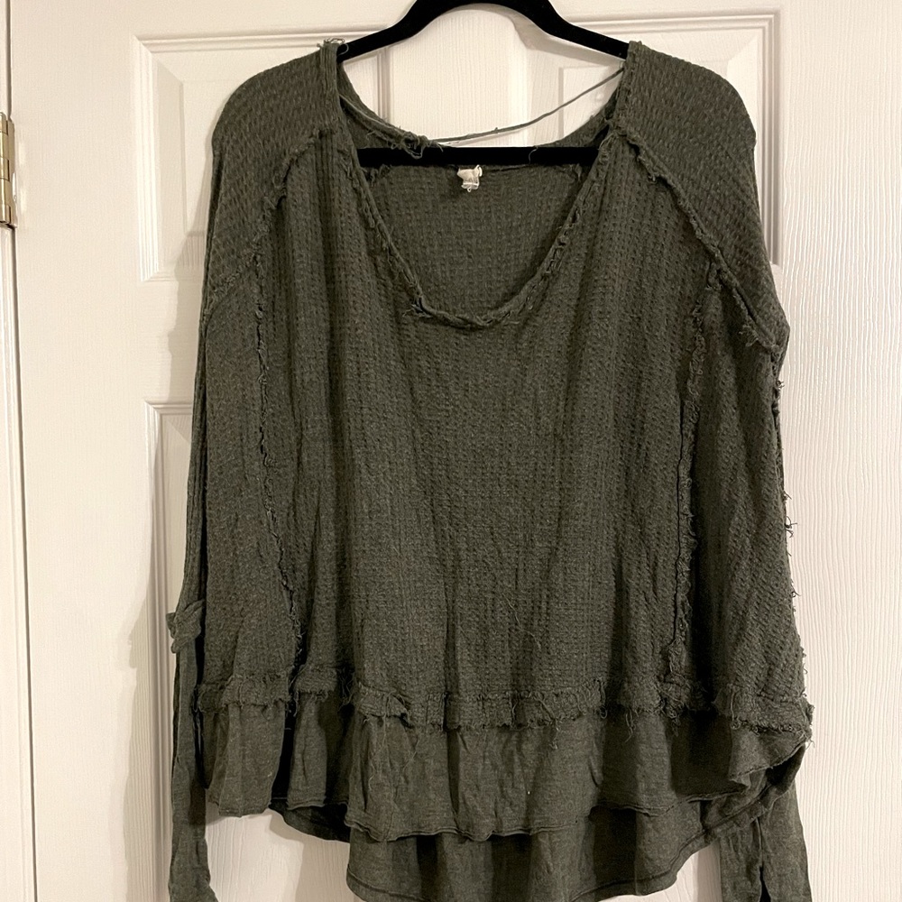 Green free people long sleeve shirt